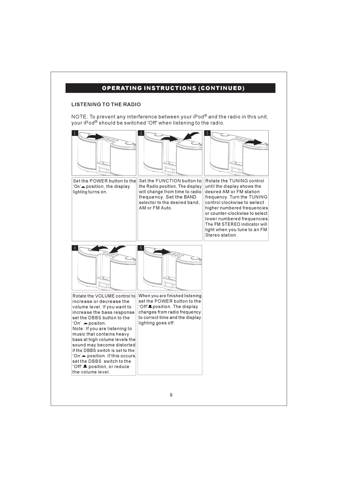 Emerson iP100 owner manual Listening to the Radio 