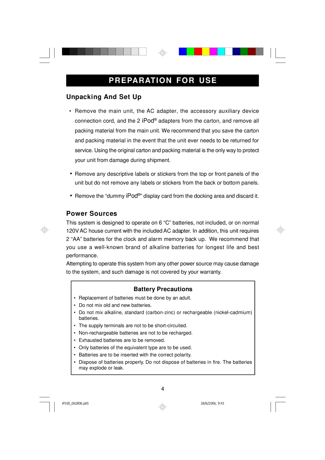 Emerson iP100 owner manual Preparation for USE 