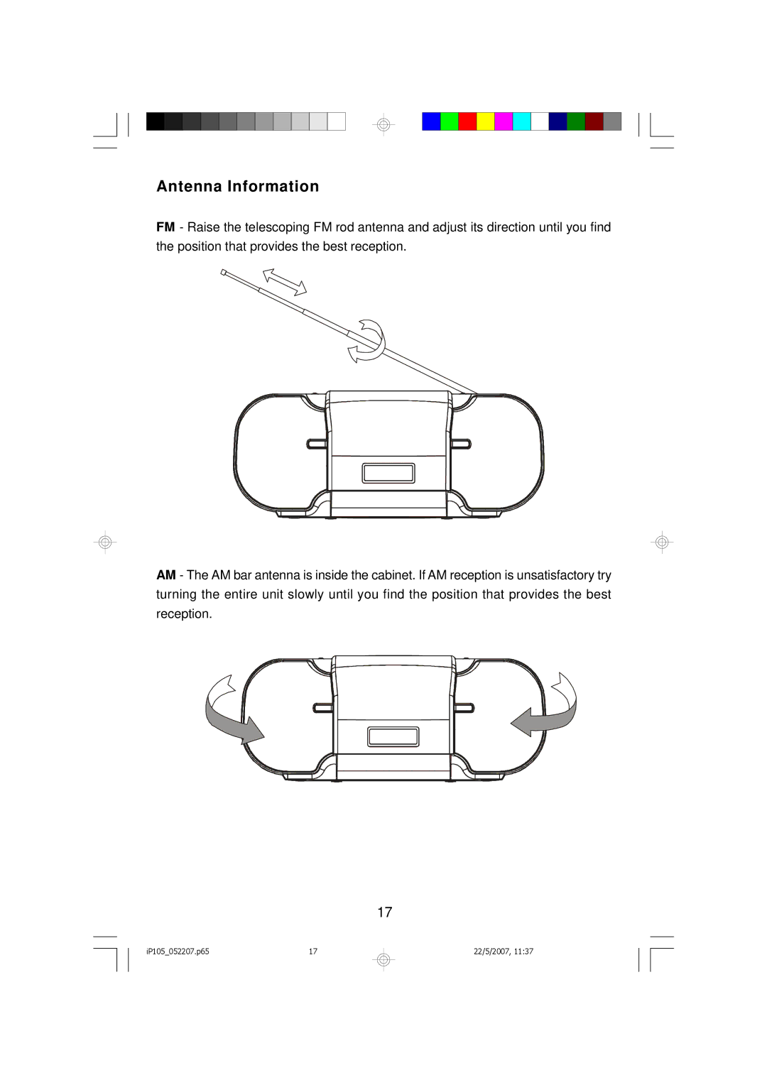 Emerson iP105BK owner manual Antenna Information 