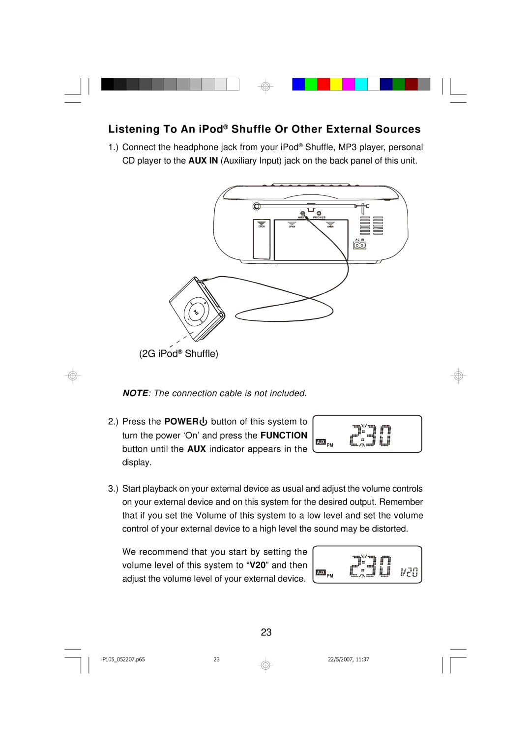 Emerson iP105BK owner manual Listening To An iPod Shuffle Or Other External Sources, 2G iPod Shuffle 