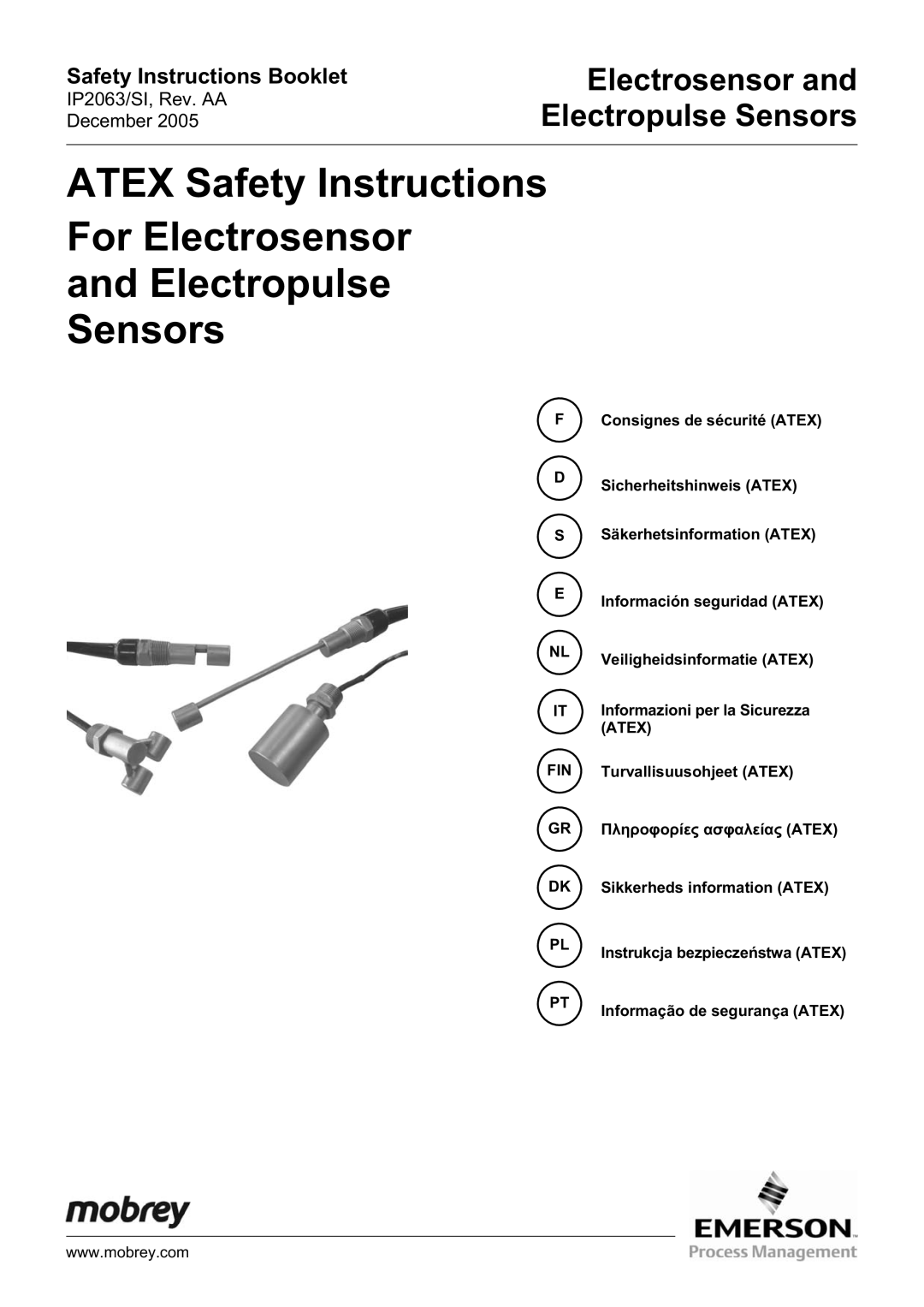 Emerson Electrosensor and Electropulse Sensors, IP2063/SI manual 