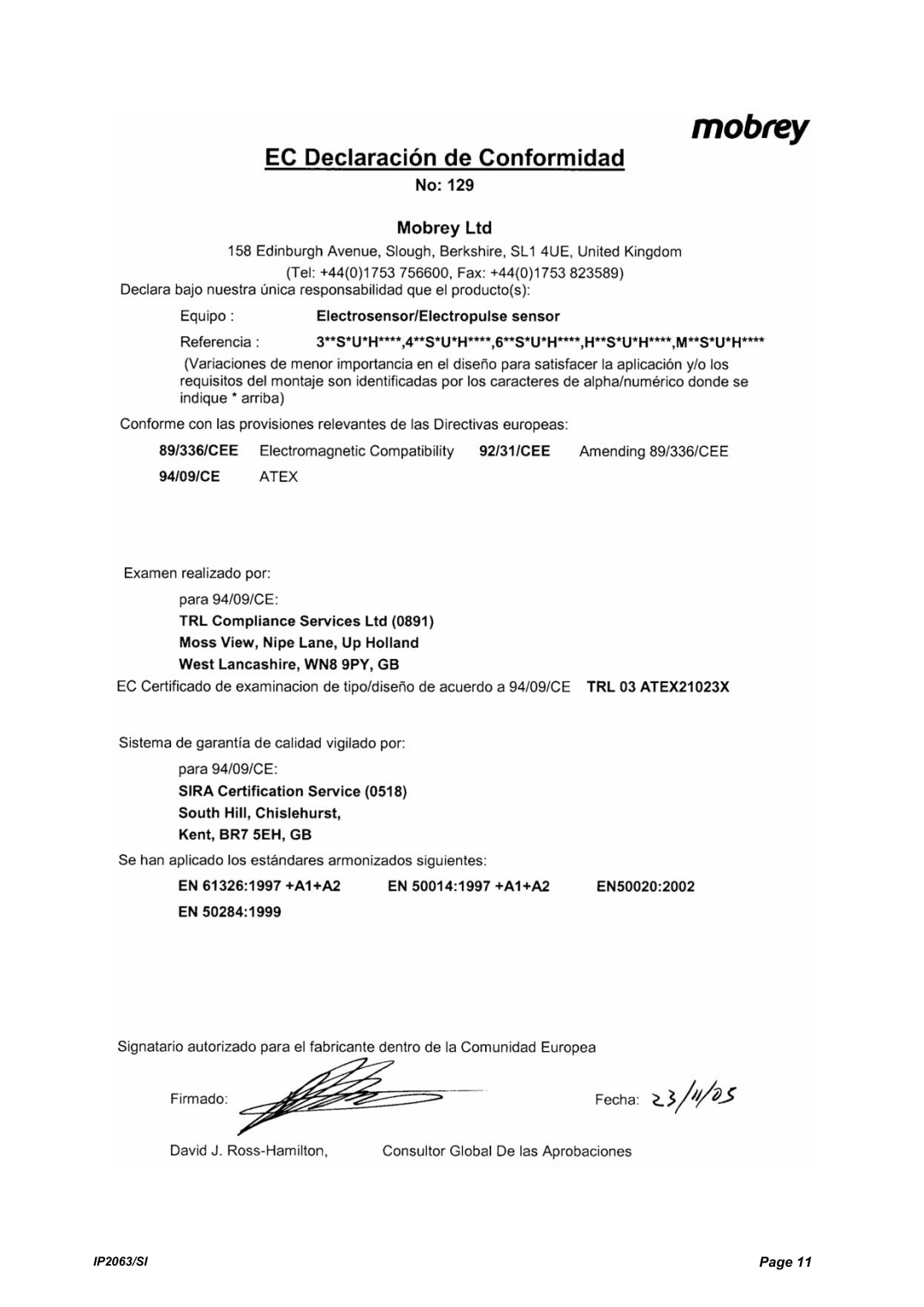 Emerson Electrosensor and Electropulse Sensors manual IP2063/SI 