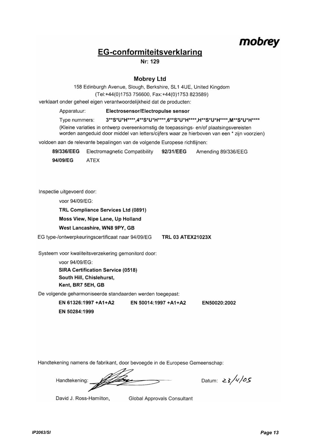 Emerson Electrosensor and Electropulse Sensors manual IP2063/SI 