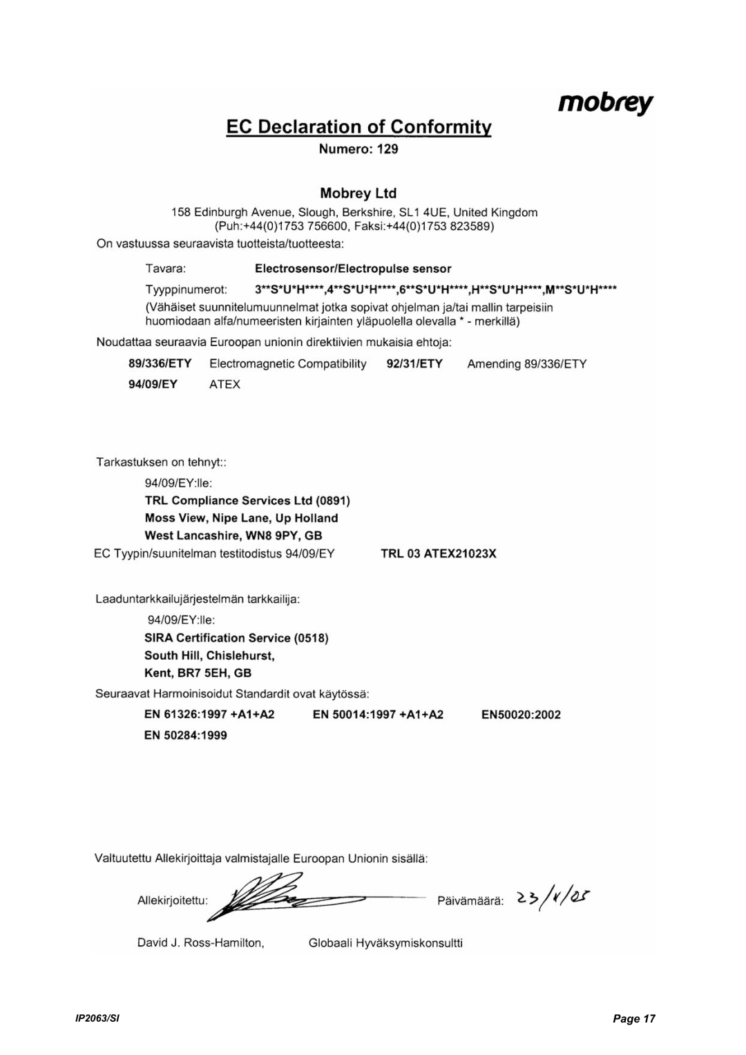 Emerson Electrosensor and Electropulse Sensors manual IP2063/SI 