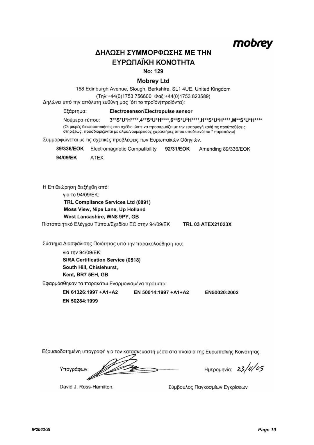 Emerson Electrosensor and Electropulse Sensors manual IP2063/SI 