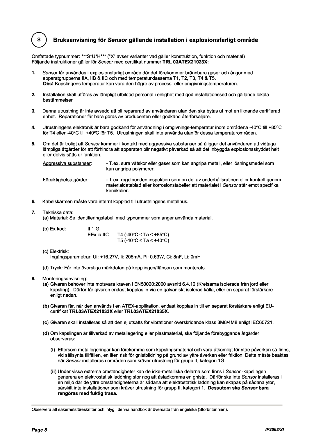 Emerson IP2063/SI, Electrosensor and Electropulse Sensors manual Page 