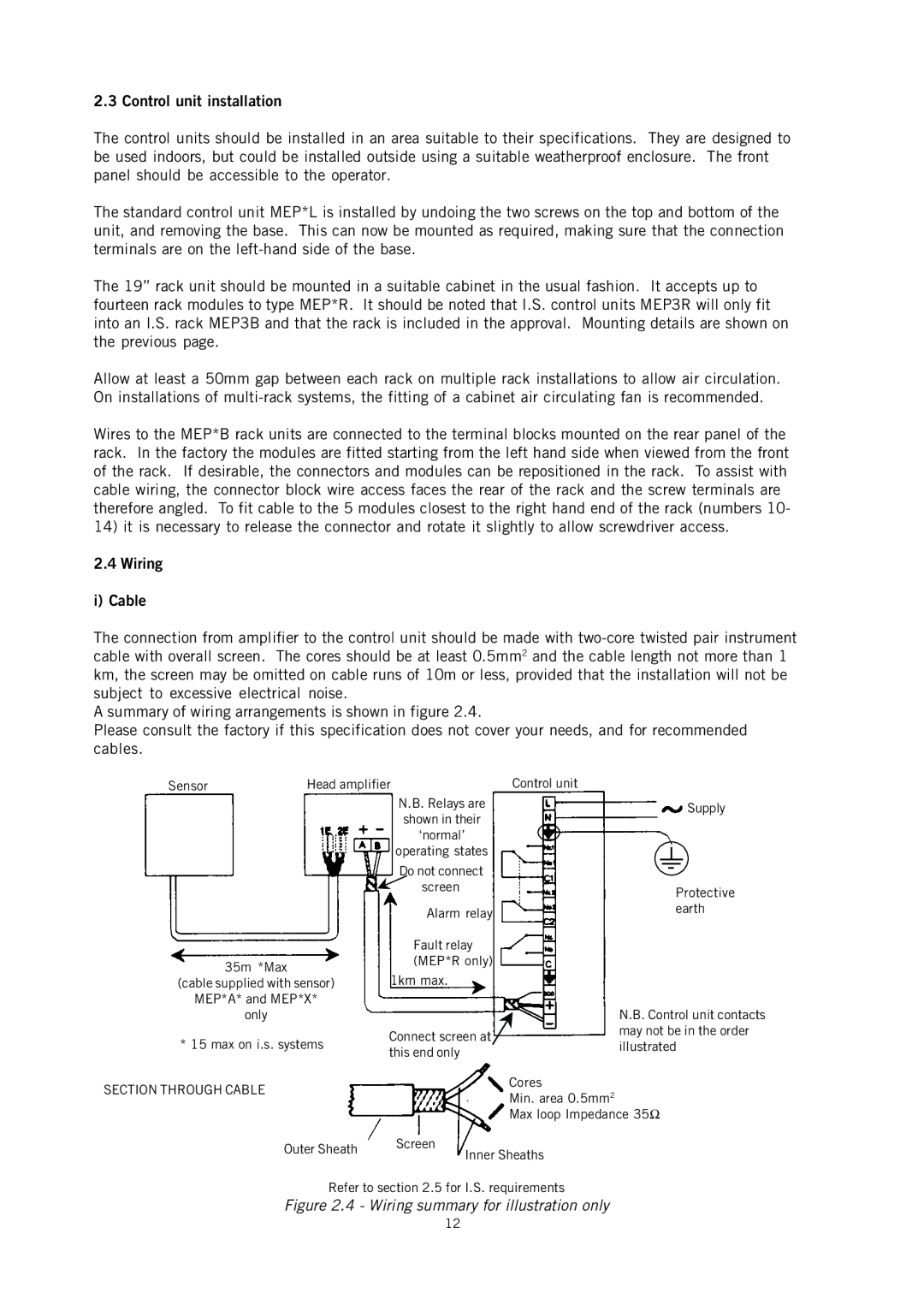 Emerson IP221 appendix Control unit installation, Wiring Cable 