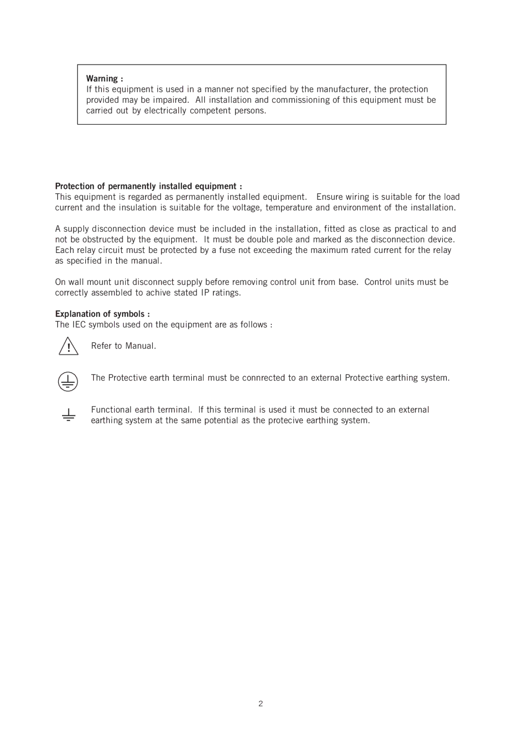 Emerson IP221 appendix Protection of permanently installed equipment, Explanation of symbols 