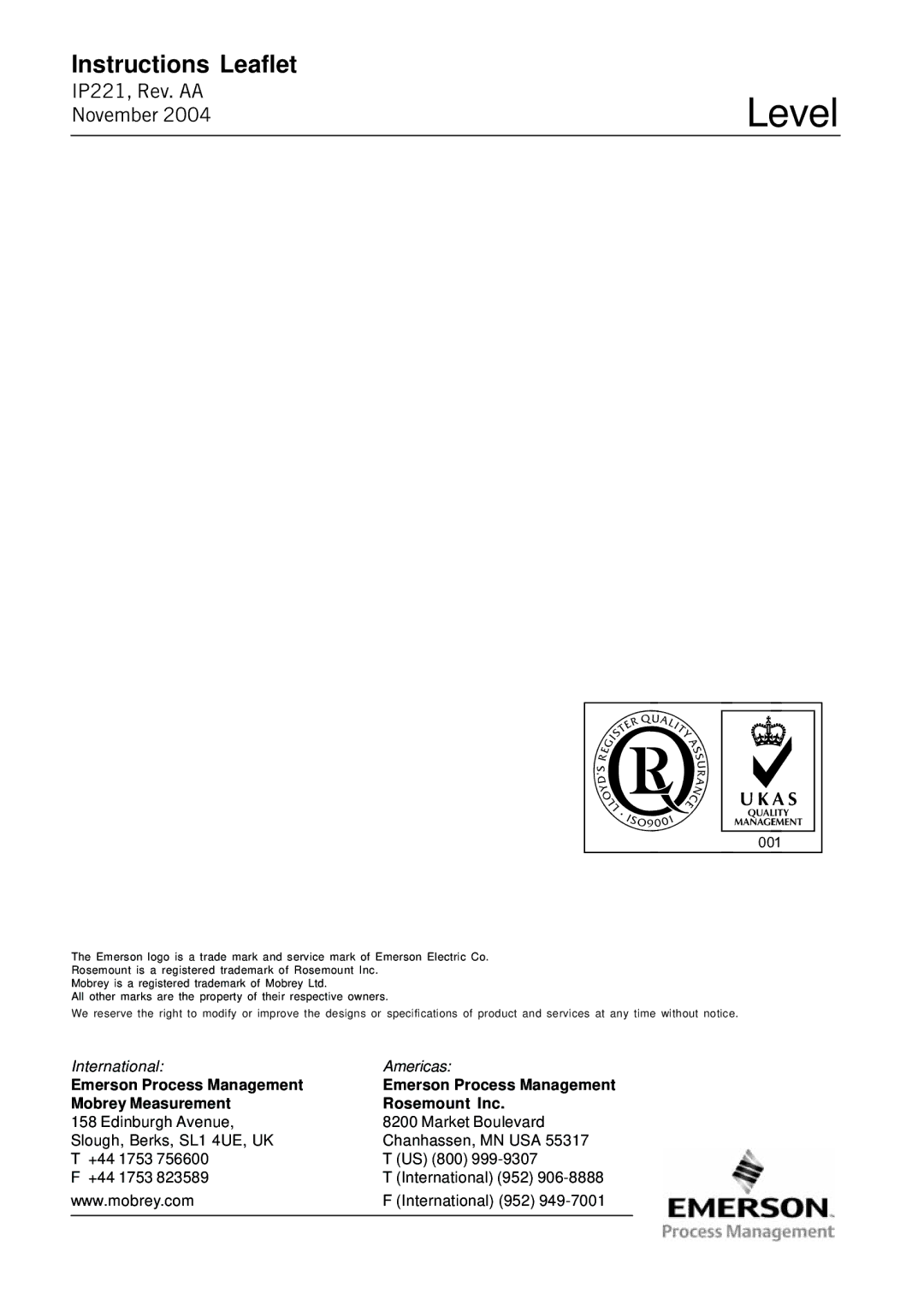 Emerson IP221 appendix Abcdef, International Americas 