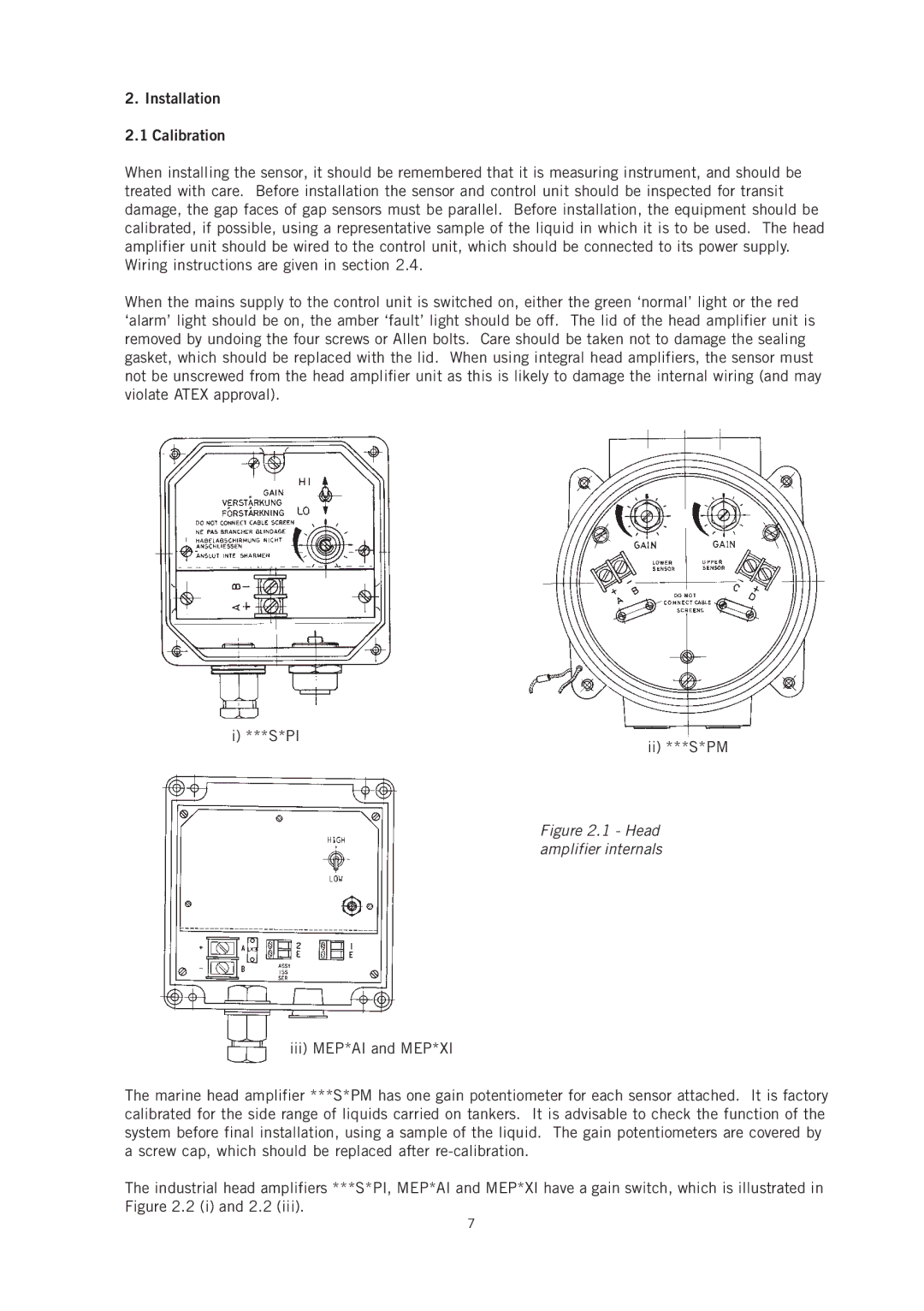 Emerson IP221 appendix Installation 2.1 Calibration, Head amplifier internals 