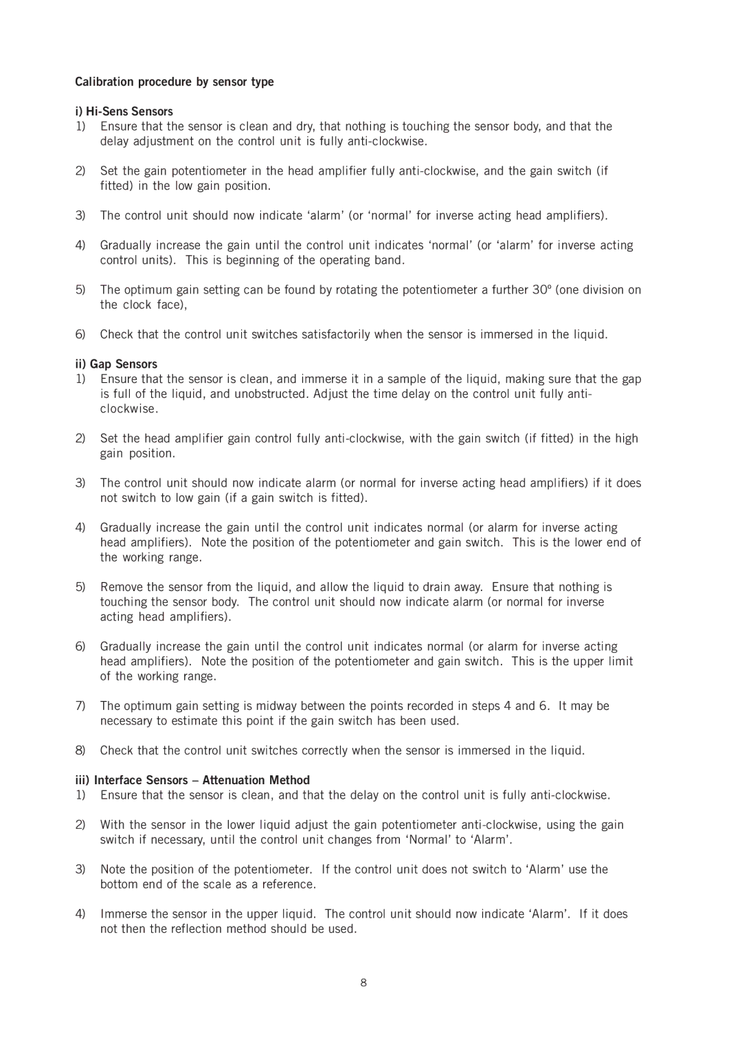 Emerson IP221 appendix Calibration procedure by sensor type Hi-Sens Sensors, Ii Gap Sensors 