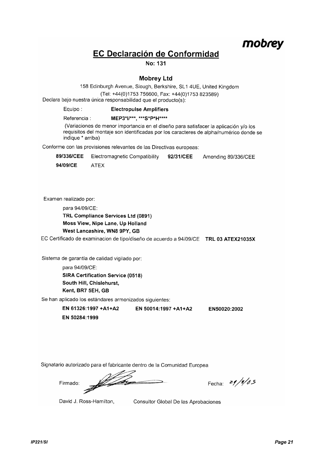 Emerson IP221/SI manual 