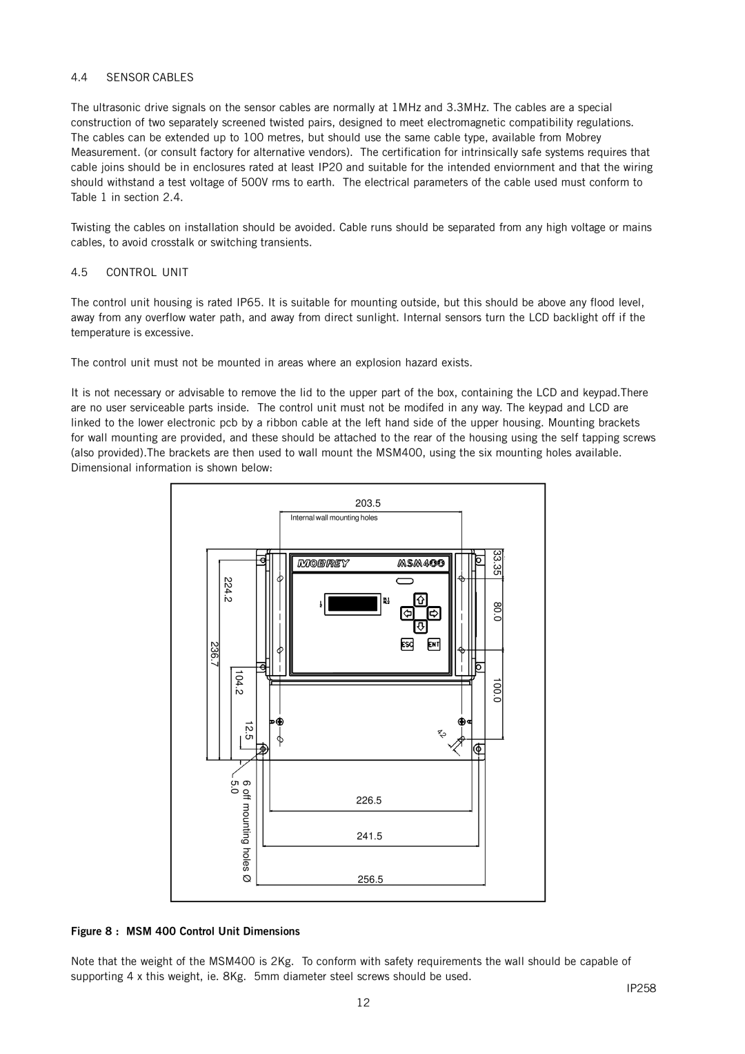 Emerson IP258 manual Sensor Cables, Control Unit 