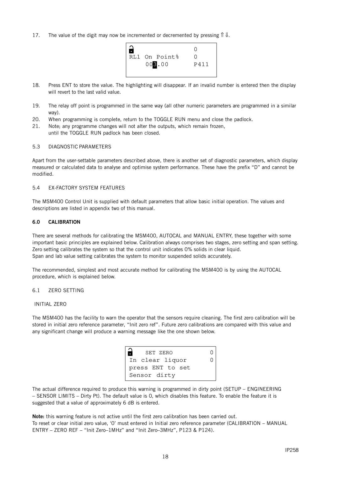 Emerson IP258 manual Diagnostic Parameters, EX-FACTORY System Features, Zero Setting Initial Zero 