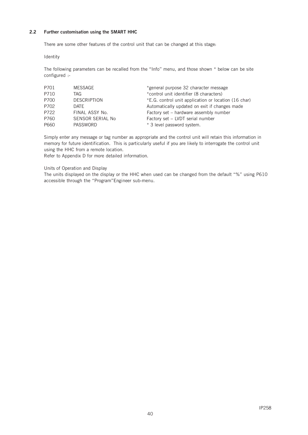 Emerson IP258 manual Further customisation using the Smart HHC 