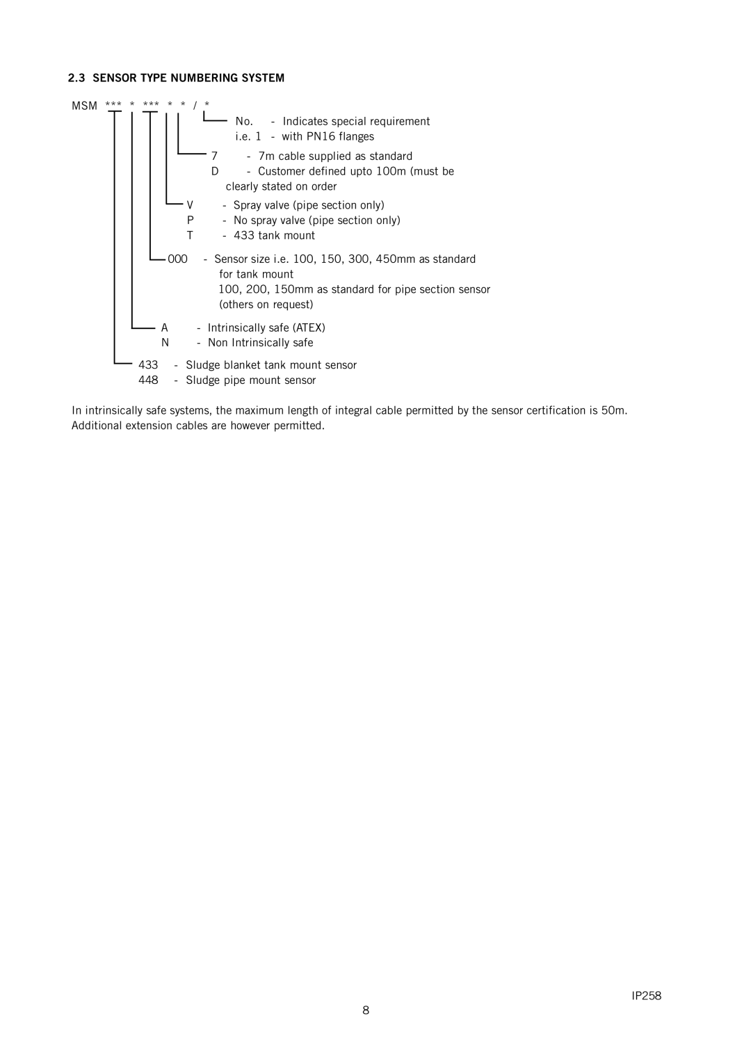 Emerson IP258 manual Sensor Type Numbering System 