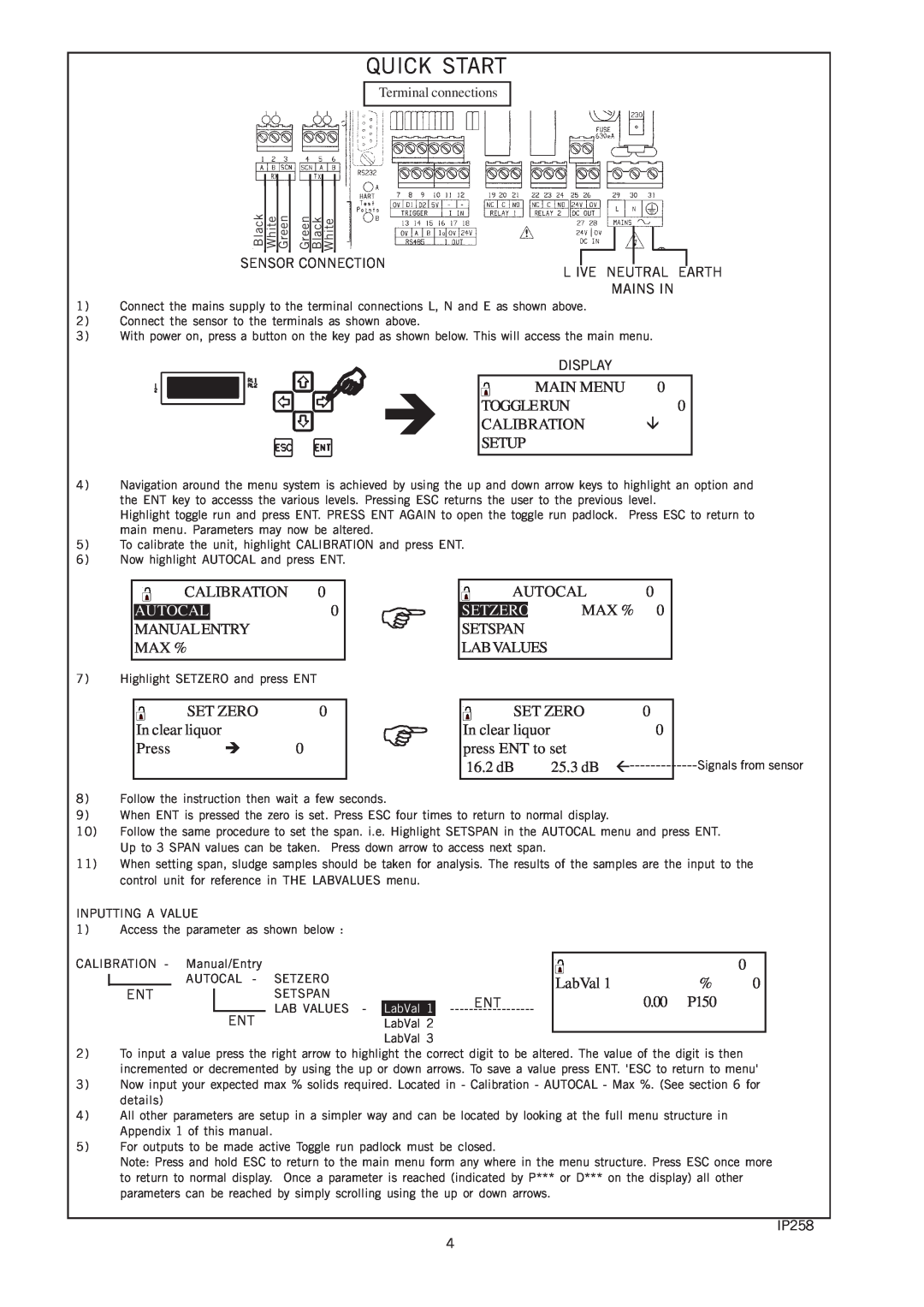 Emerson IP258 manual Quick Start, AUTOCAL0 MANUALENTRY, Setzero Max % 