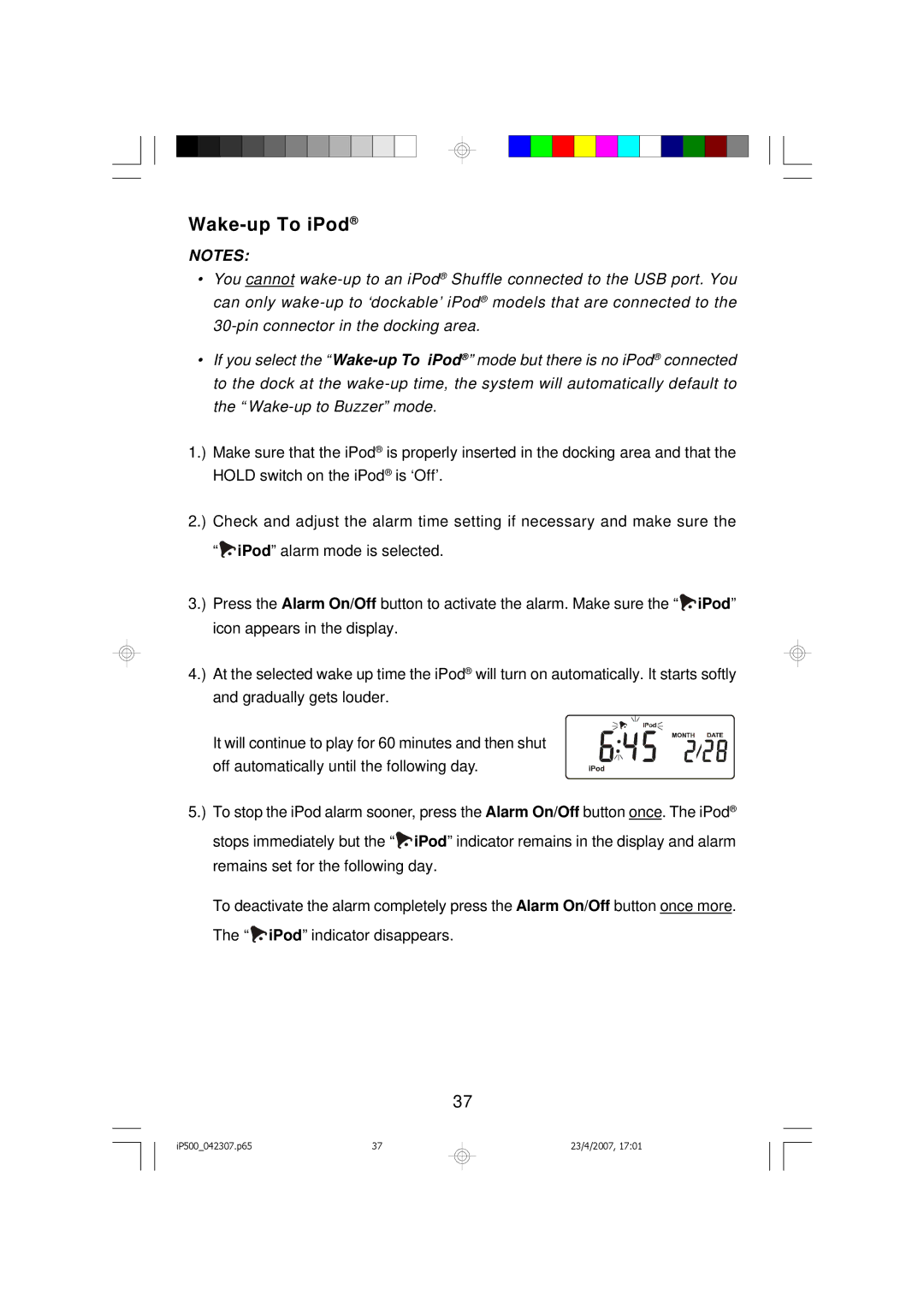 Emerson iP500 owner manual Wake-up To iPod 