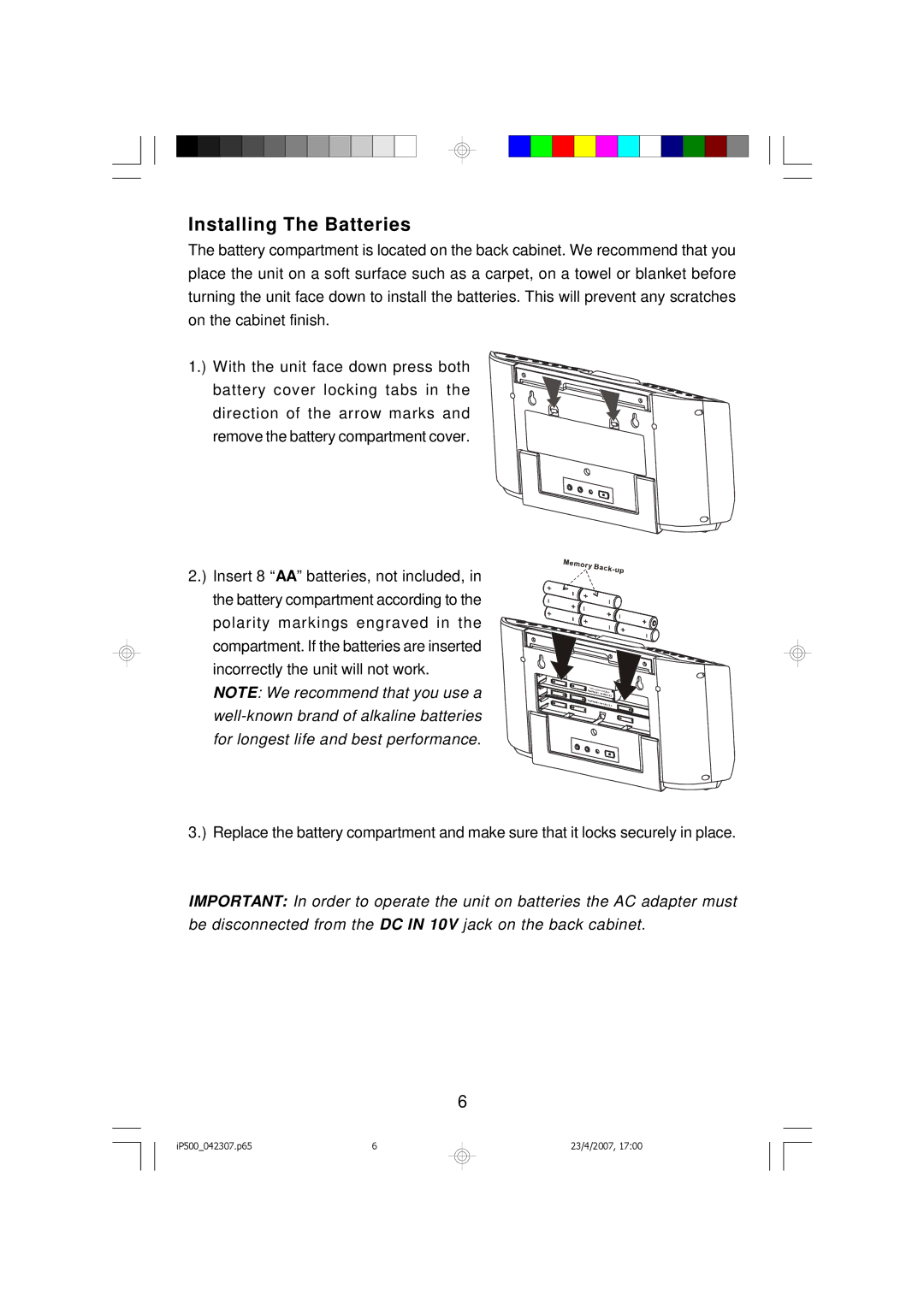 Emerson iP500 owner manual Installing The Batteries 