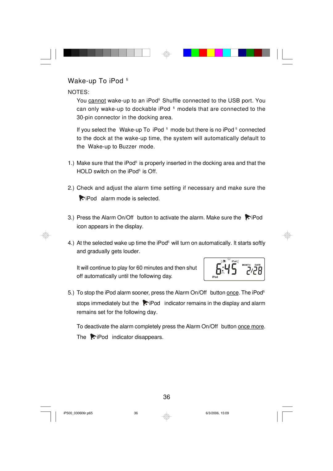 Emerson iP500C, iP500WHC, iP500BKC owner manual Wake-up To iPod 