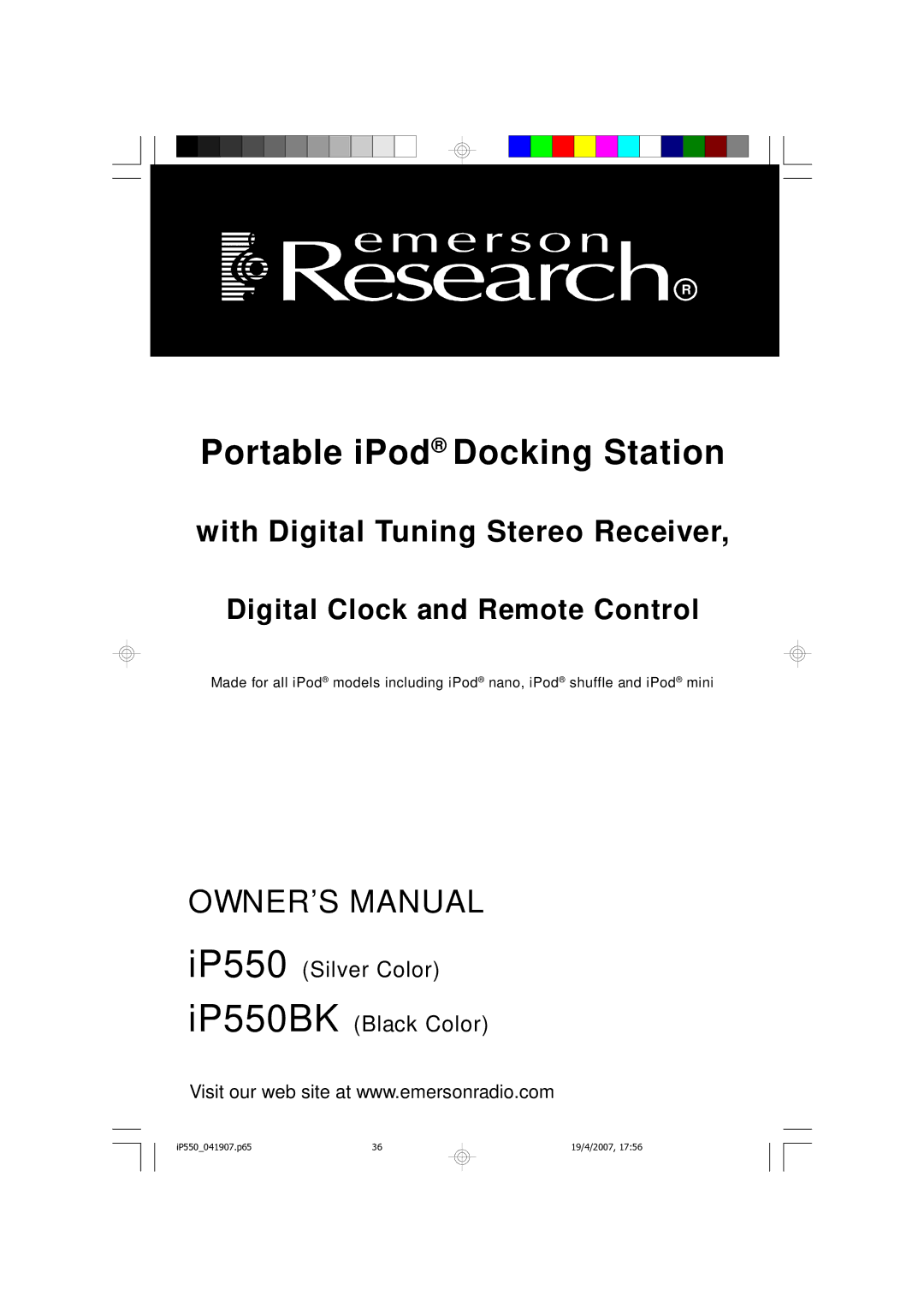 Emerson iP550BK owner manual Portable iPod Docking Station 