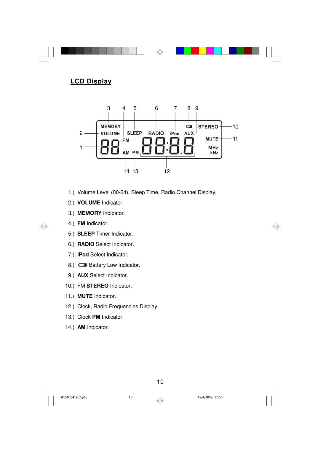 Emerson iP550BK owner manual LCD Display 