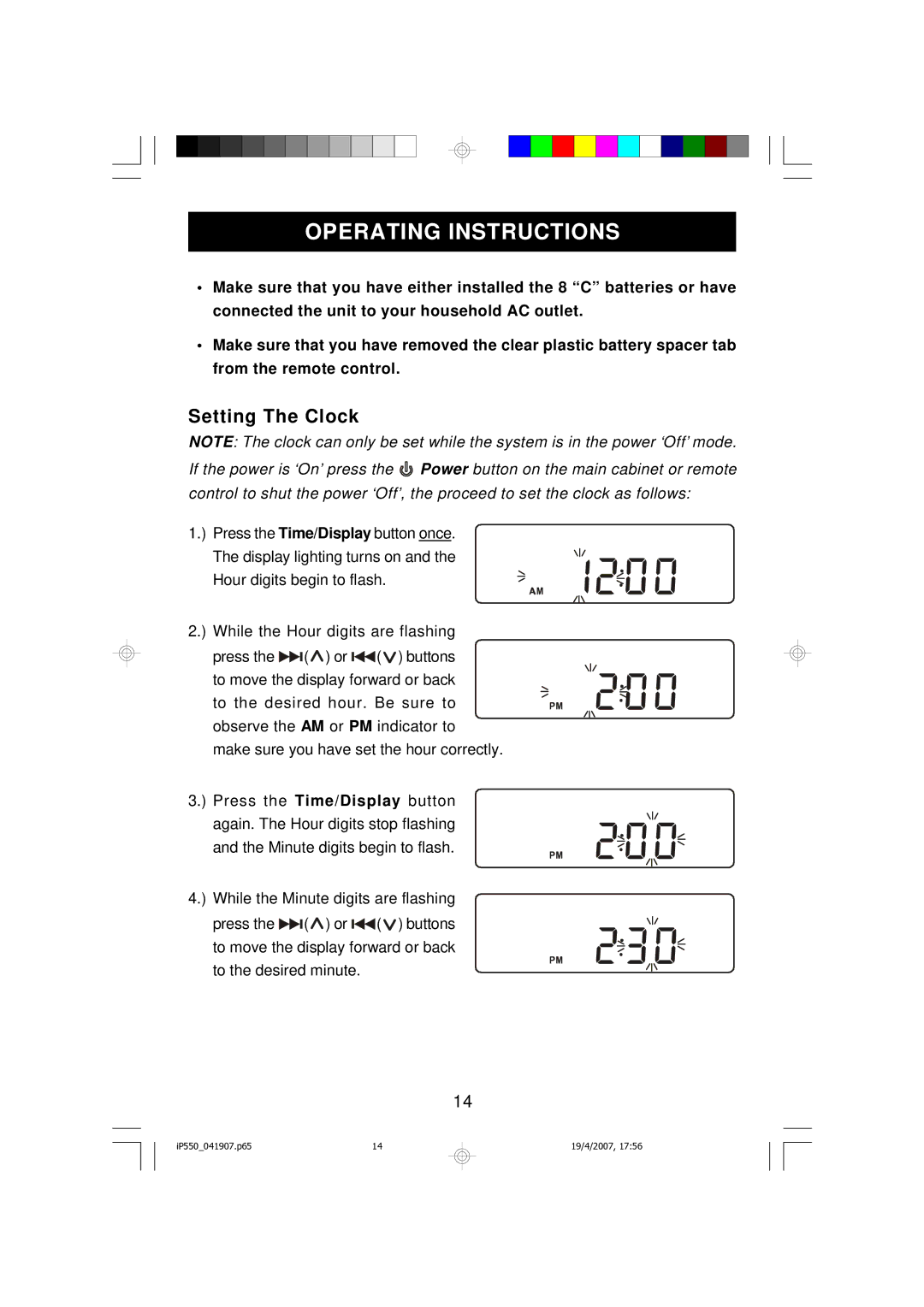 Emerson iP550BK owner manual Operating Instructions, Setting The Clock 