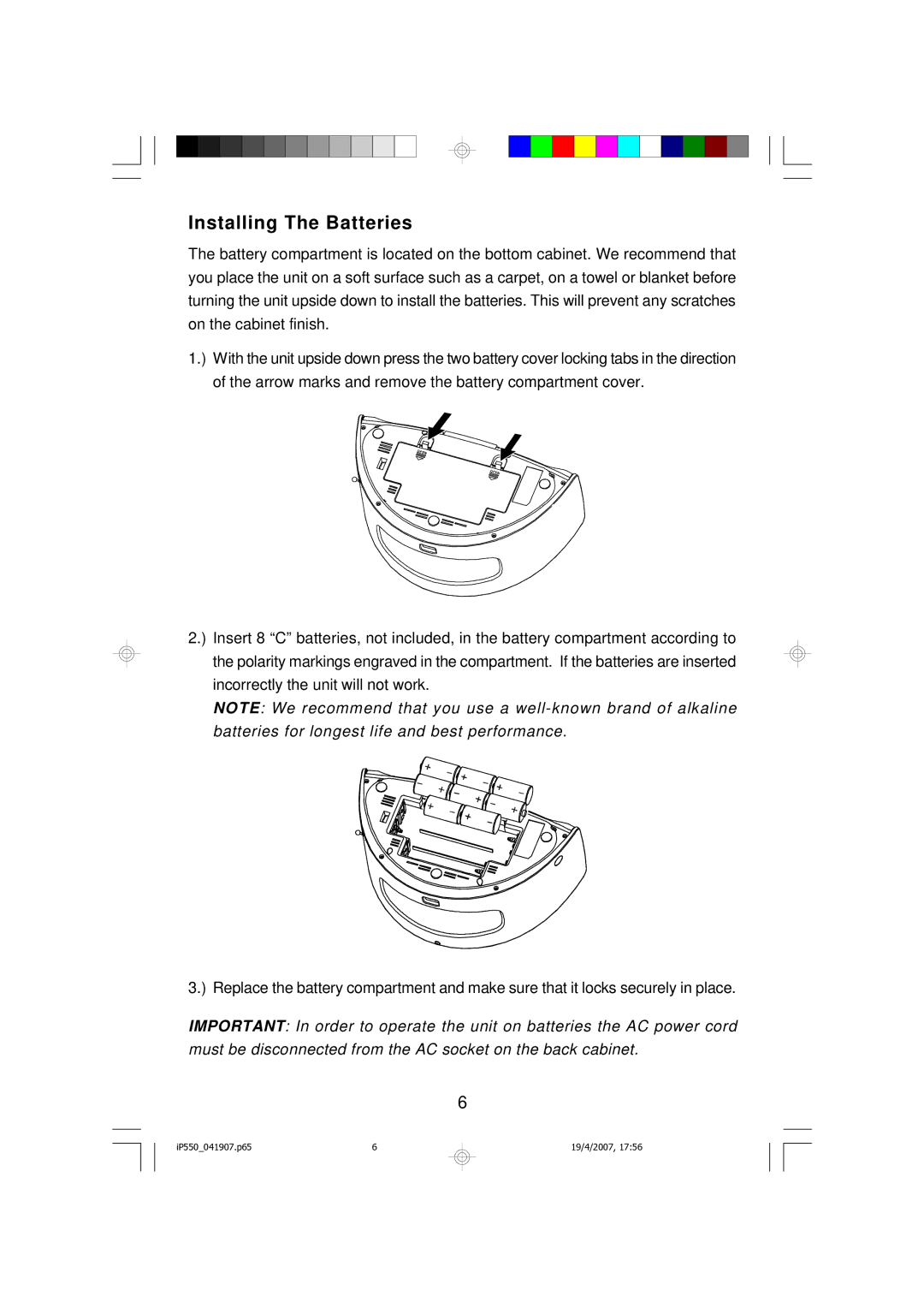 Emerson iP550BK owner manual Installing The Batteries 