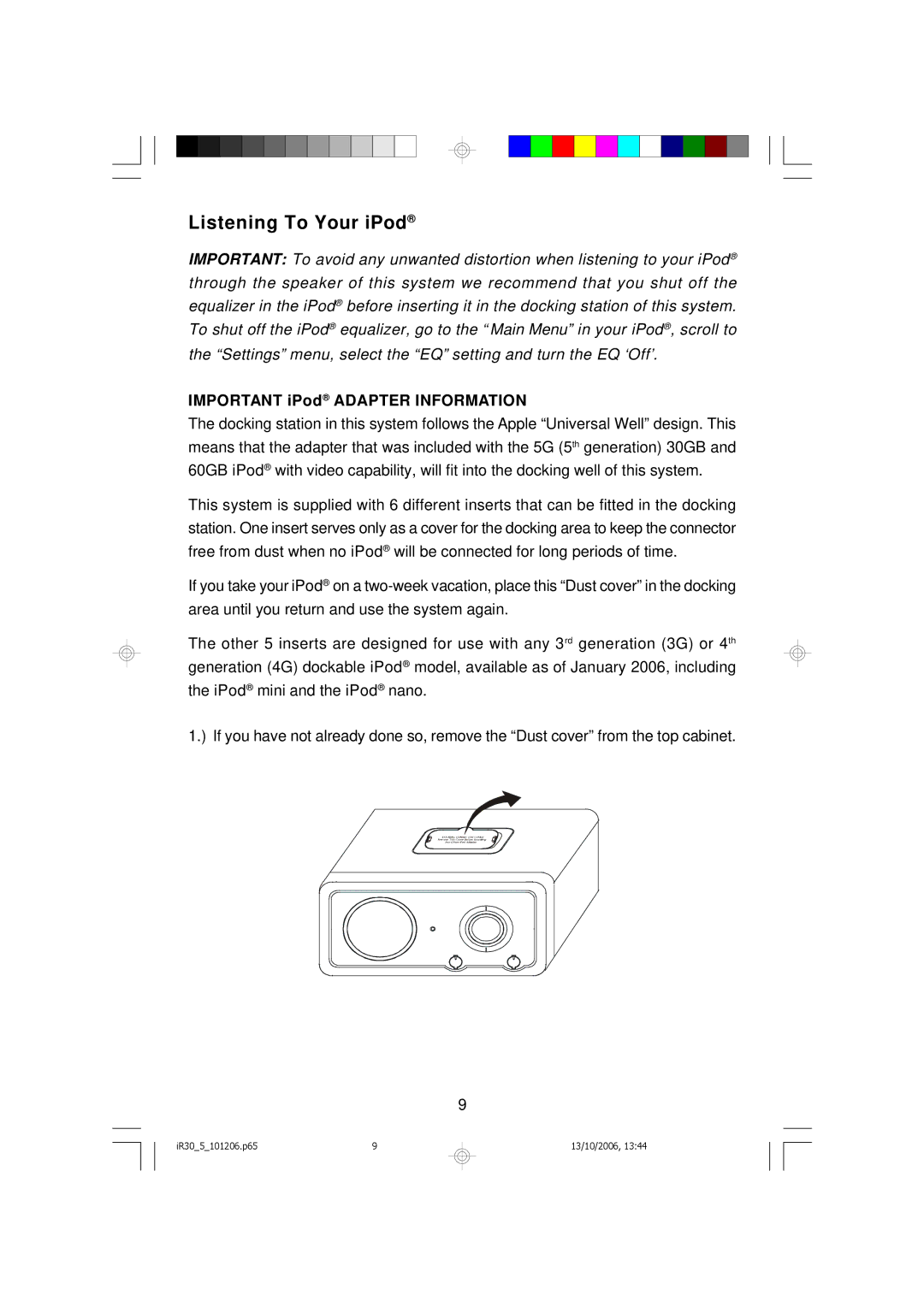 Emerson iR30 owner manual Listening To Your iPod, Important iPod Adapter Information 