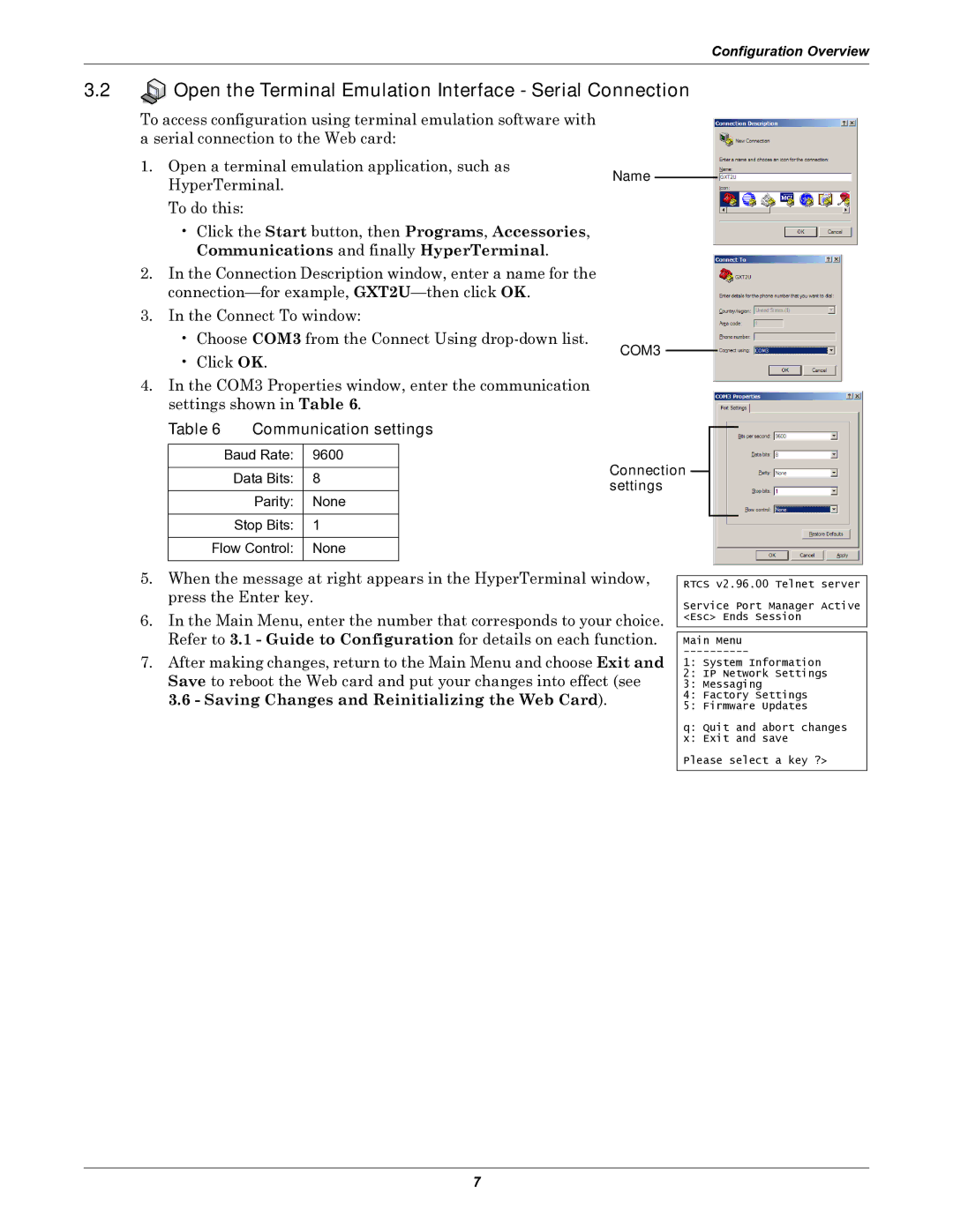 Emerson IS-WEB485ADPT Open the Terminal Emulation Interface Serial Connection, Name, Connection settings 