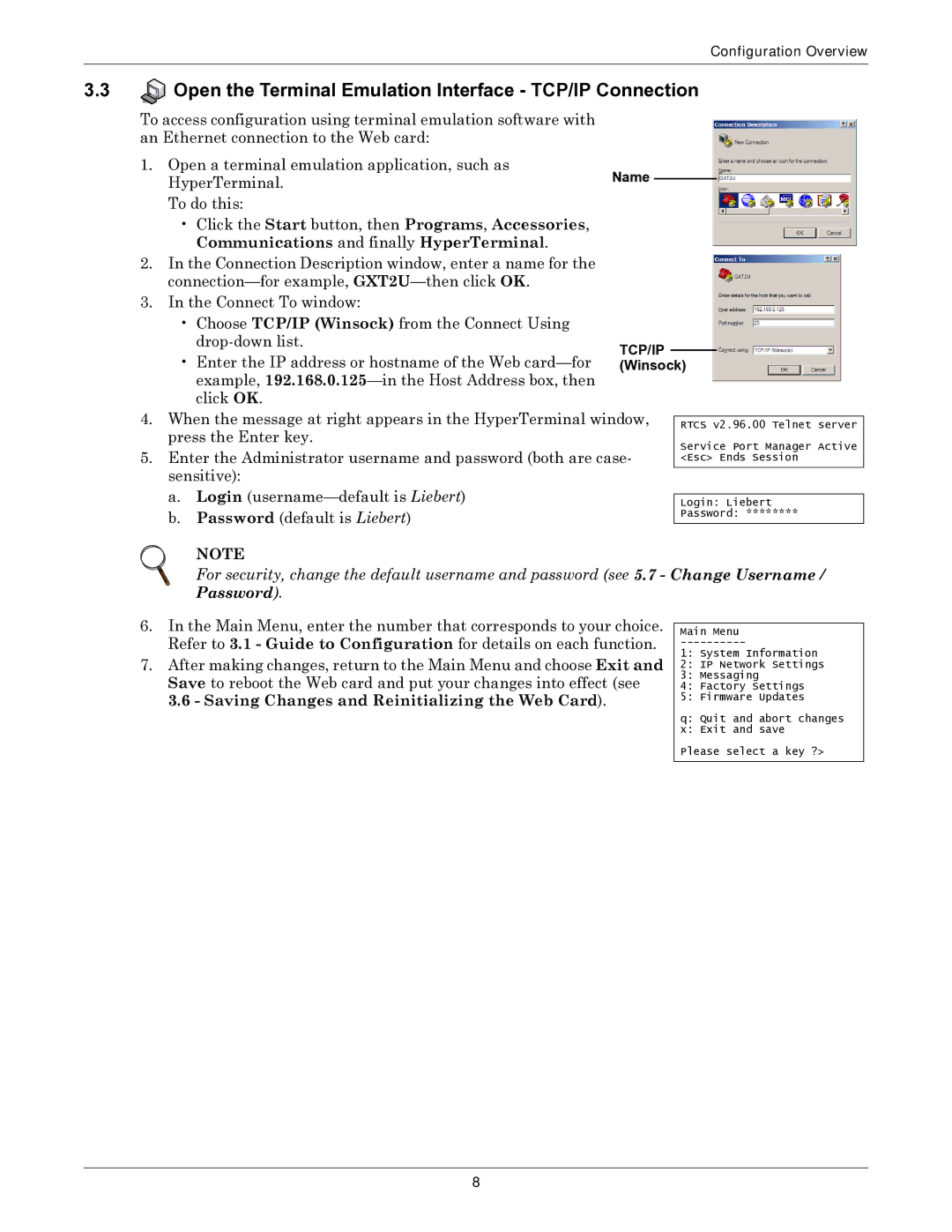 Emerson IS-WEB485ADPT installation manual Open the Terminal Emulation Interface TCP/IP Connection, Winsock 