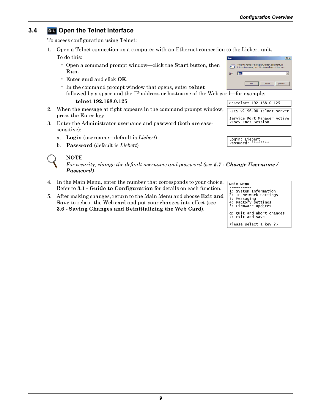 Emerson IS-WEB485ADPT installation manual Open the Telnet Interface 