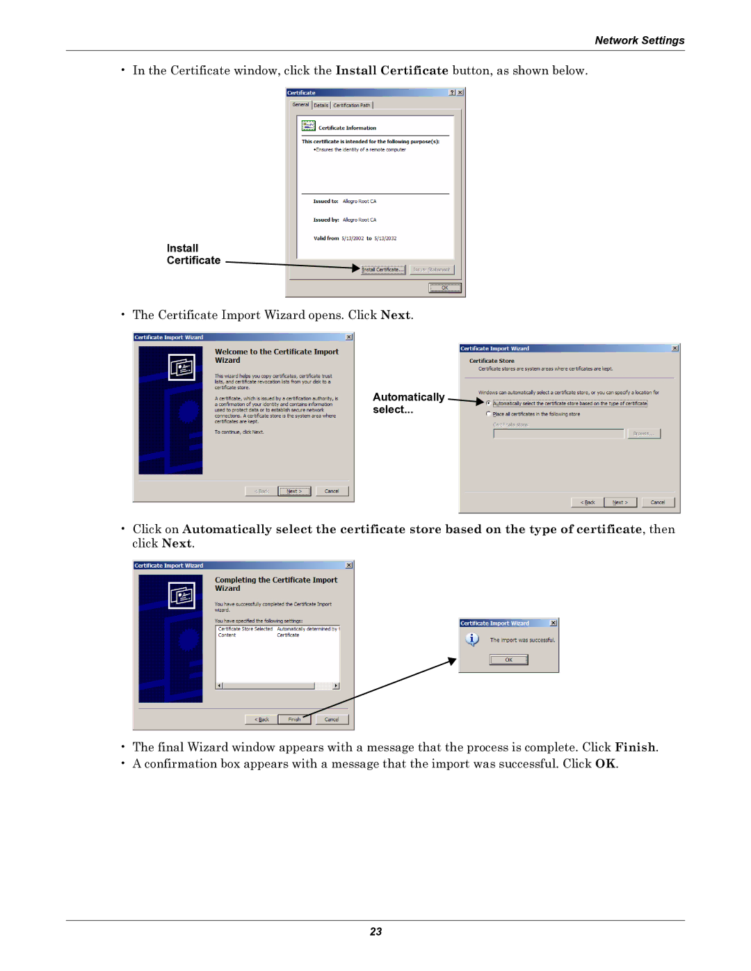 Emerson IS-WEB485ADPT installation manual Certificate Import Wizard opens. Click Next 