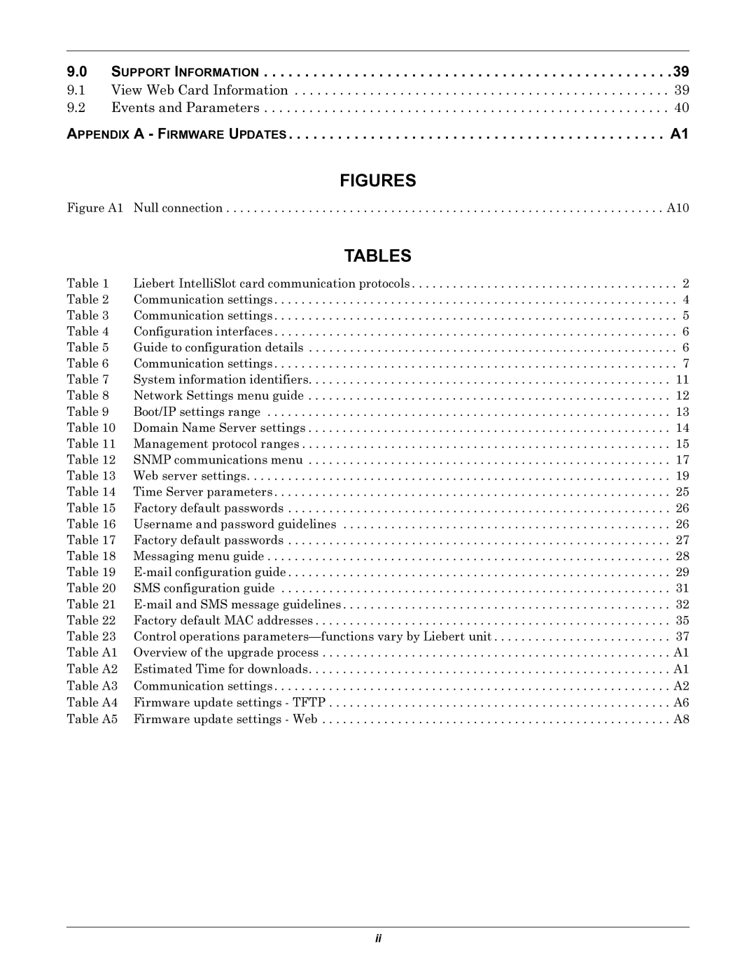 Emerson IS-WEB485ADPT installation manual Tables, Support Information 