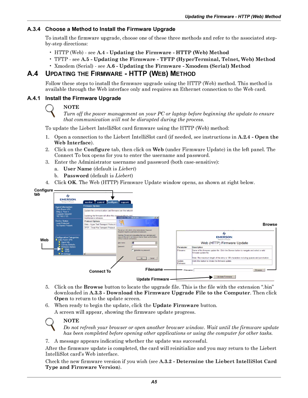 Emerson IS-WEB485ADPT Choose a Method to Install the Firmware Upgrade, Updating the Firmware Http WEB Method 