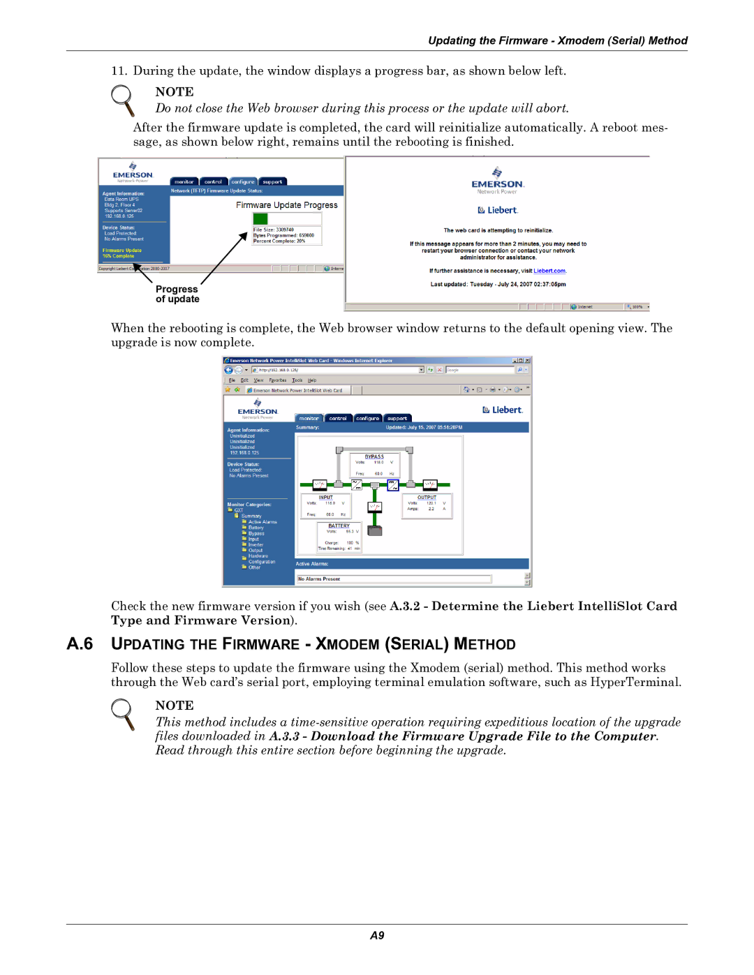 Emerson IS-WEB485ADPT installation manual Updating the Firmware Xmodem Serial Method 