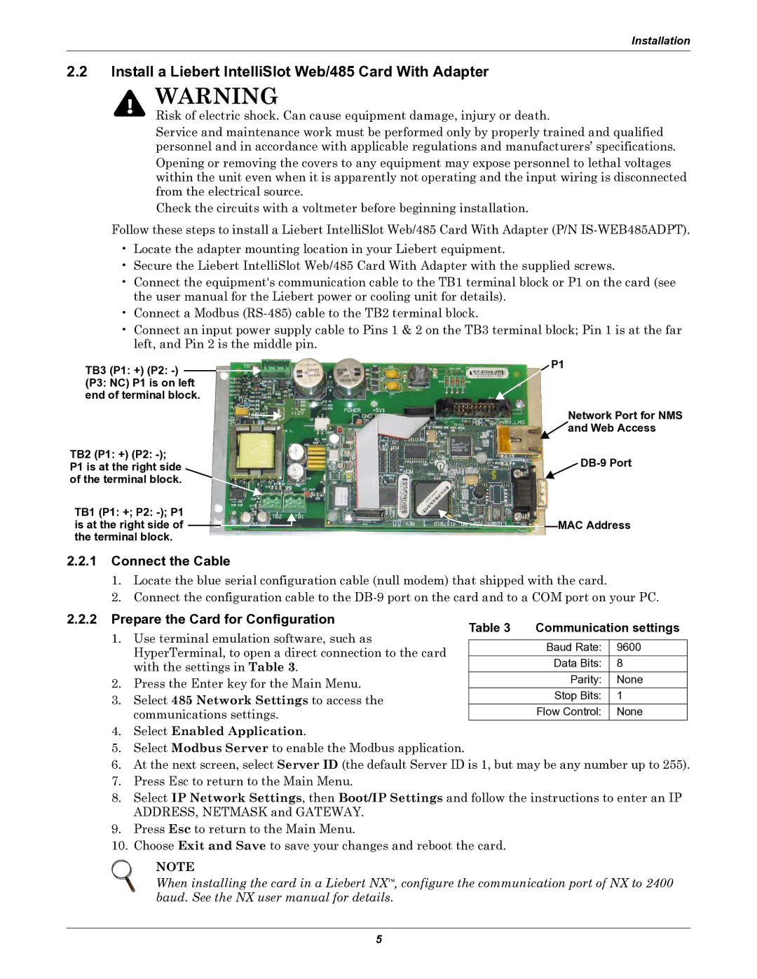 Emerson IS-WEB485ADPT Install a Liebert IntelliSlot Web/485 Card With Adapter, Select Enabled Application 