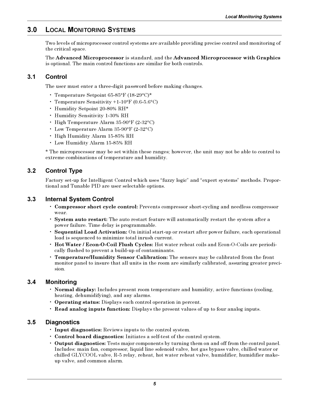 Emerson ITR manual Control Type, Internal System Control, Monitoring, Diagnostics 