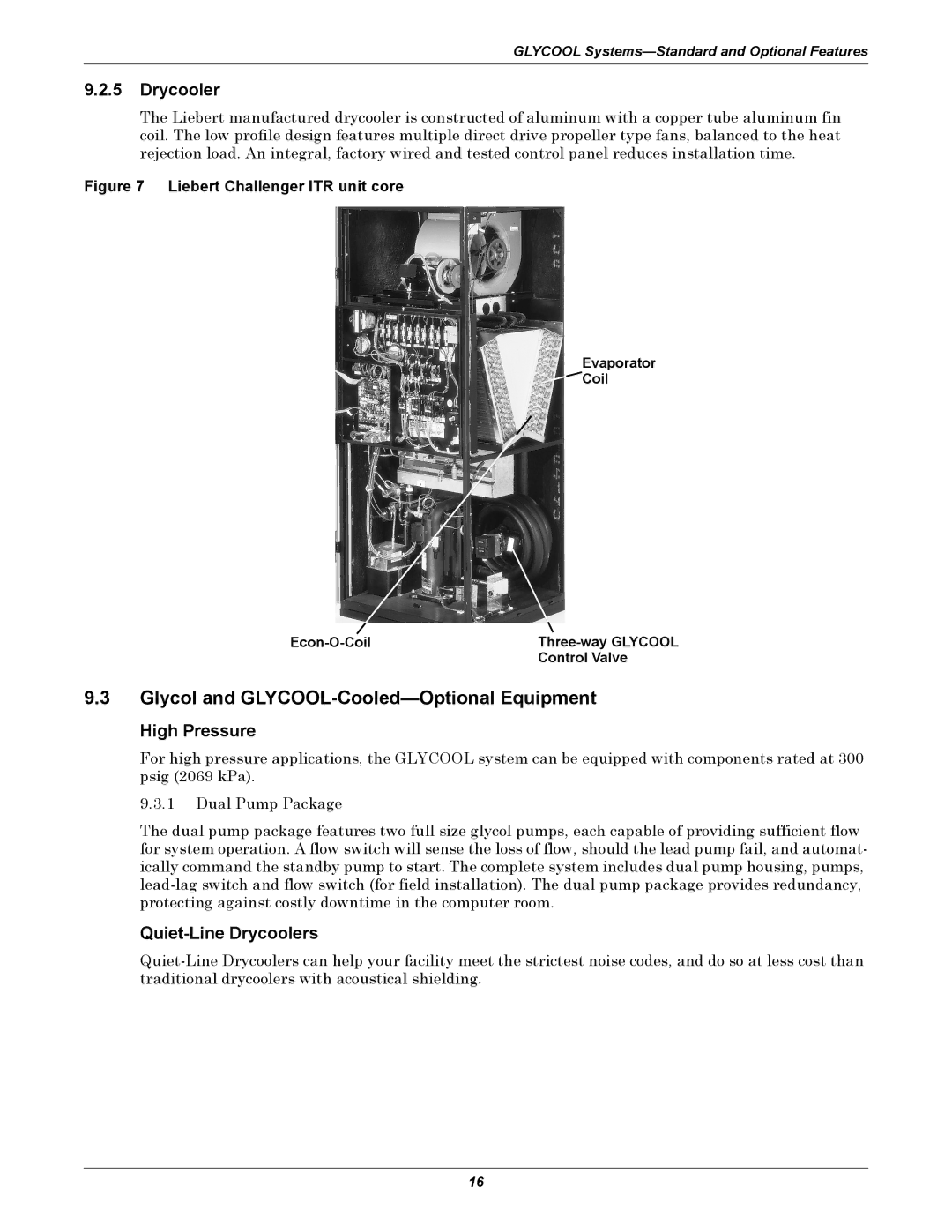 Emerson ITR manual Glycol and GLYCOOL-Cooled-Optional Equipment, Quiet-Line Drycoolers 