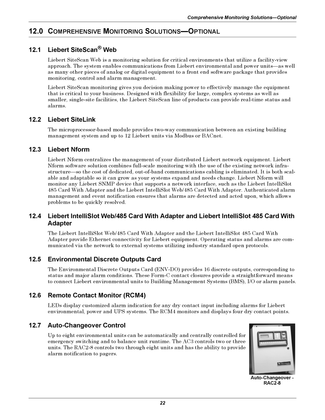 Emerson ITR manual Liebert SiteScan Web, Liebert SiteLink, Liebert Nform, Environmental Discrete Outputs Card 