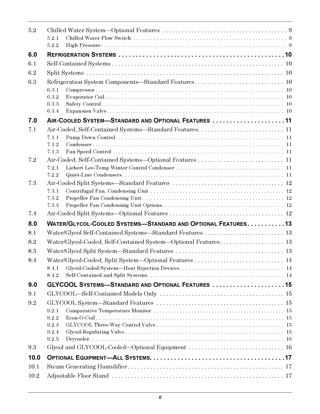 Emerson ITR manual Refrigeration Systems, AIR-COOLEDSYSTEM-STANDARD and Optional Features, Optional EQUIPMENT-ALLSYSTEMS 