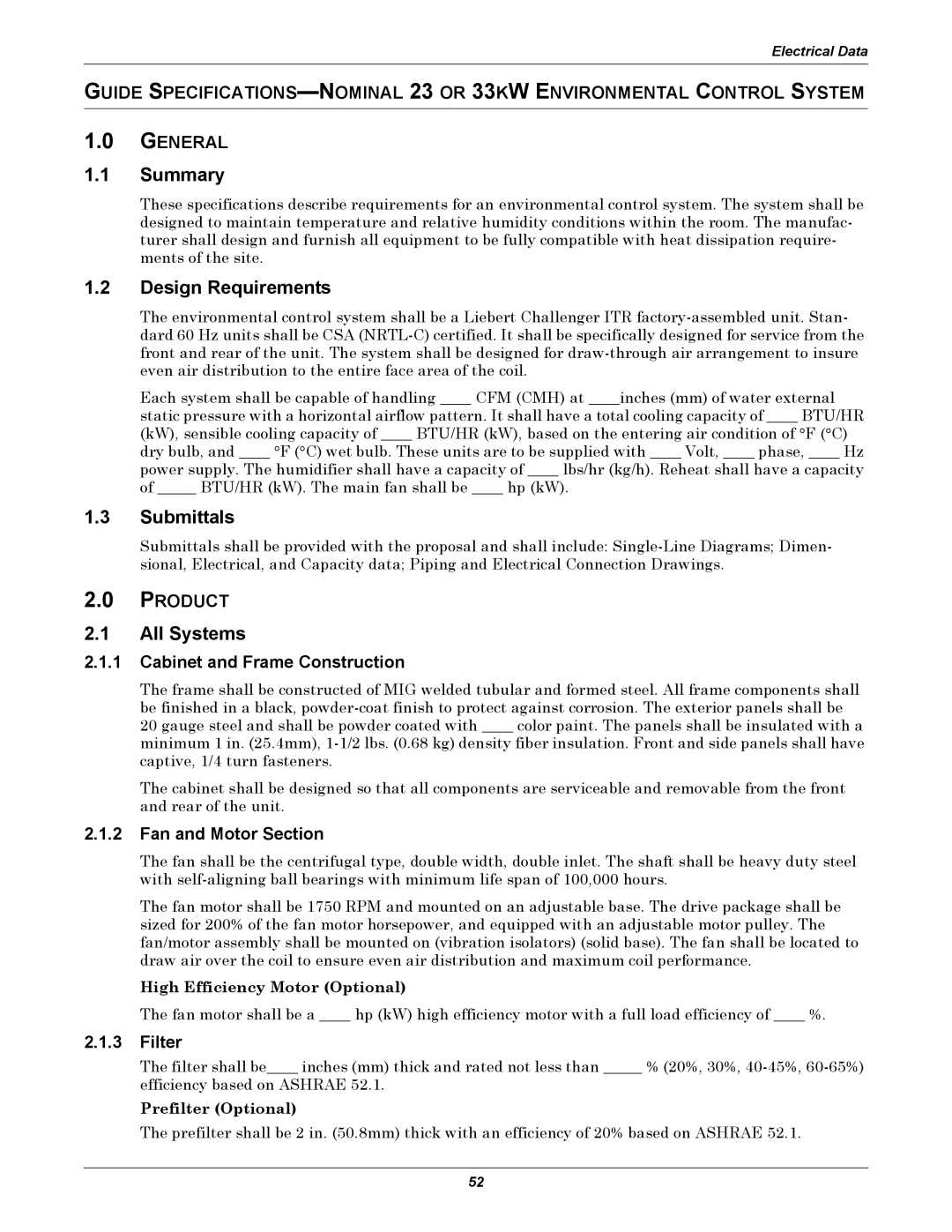 Emerson ITR manual Summary, Design Requirements, Submittals, All Systems 