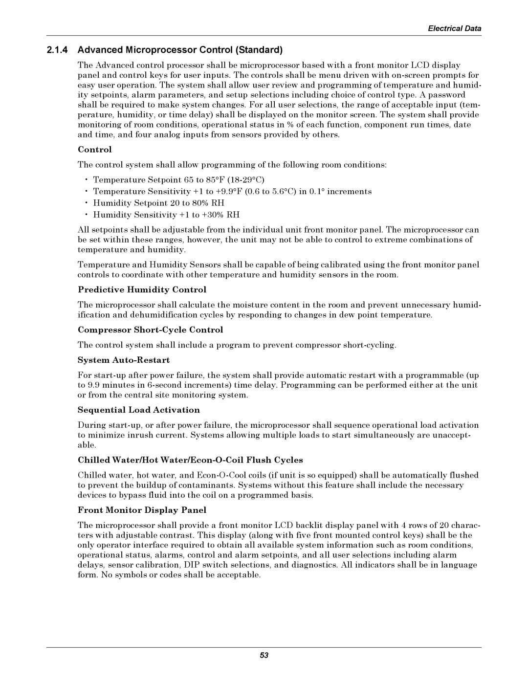 Emerson ITR manual Advanced Microprocessor Control Standard 