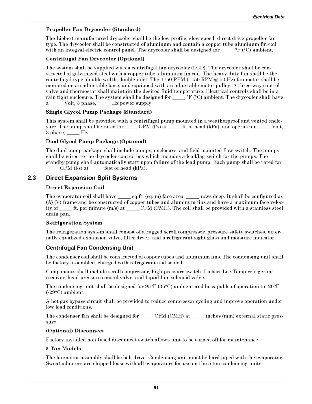 Emerson ITR manual Direct Expansion Split Systems, Centrifugal Fan Condensing Unit, Optional Disconnect, Ton Models 