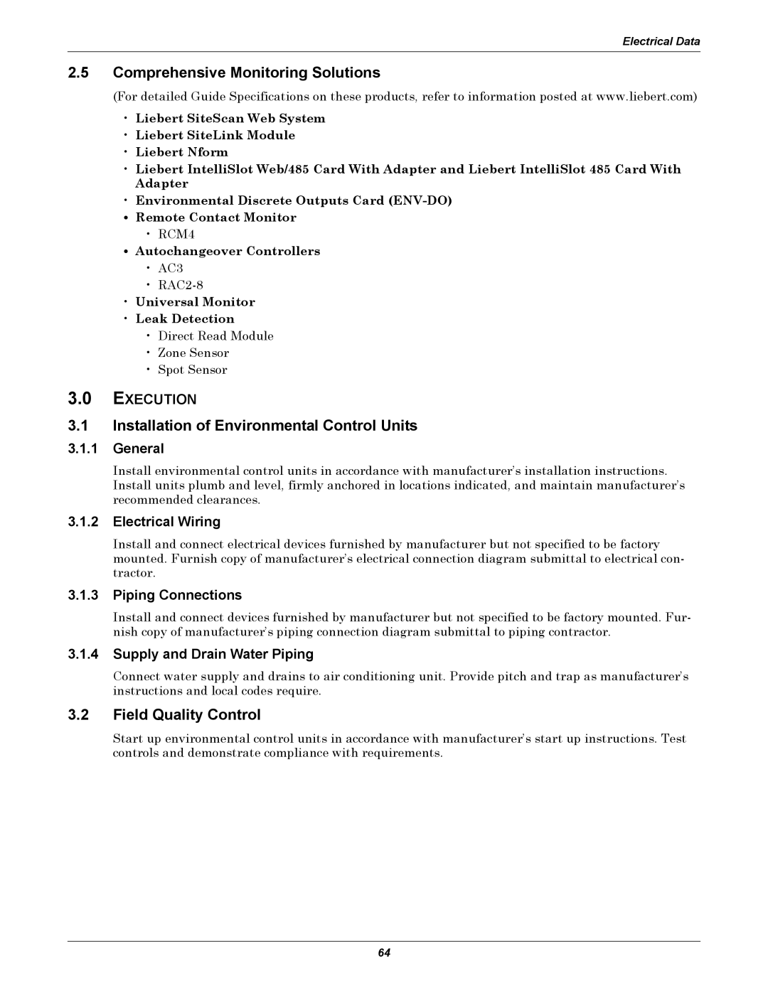 Emerson ITR manual Comprehensive Monitoring Solutions, Installation of Environmental Control Units, Field Quality Control 