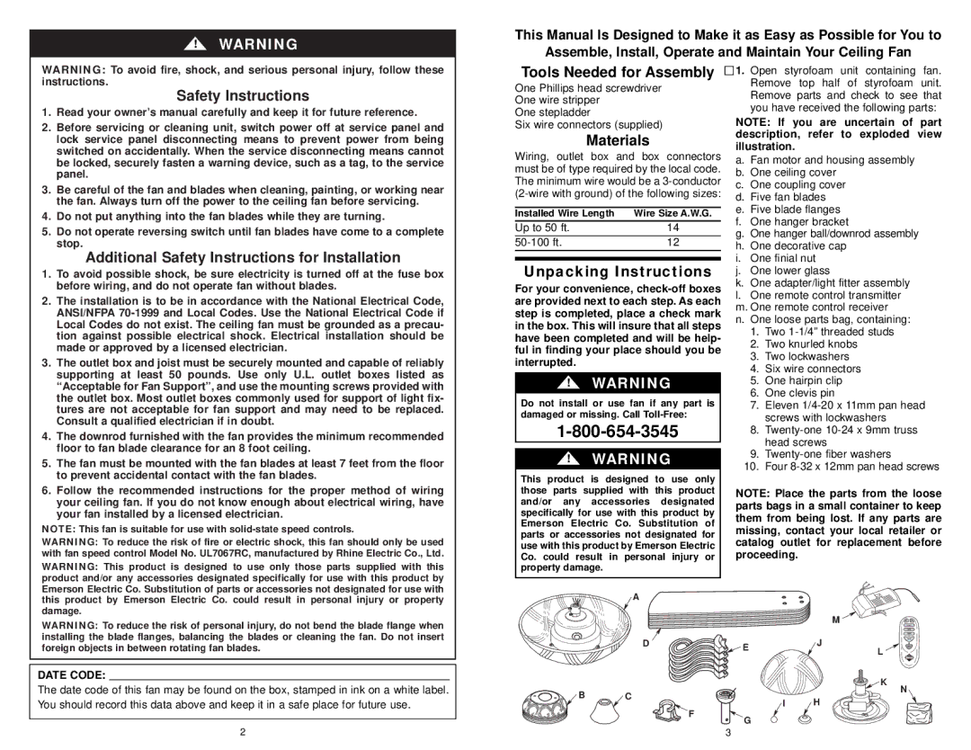 Emerson KF140TZ00 owner manual Additional Safety Instructions for Installation, Tools Needed for Assembly, Materials 