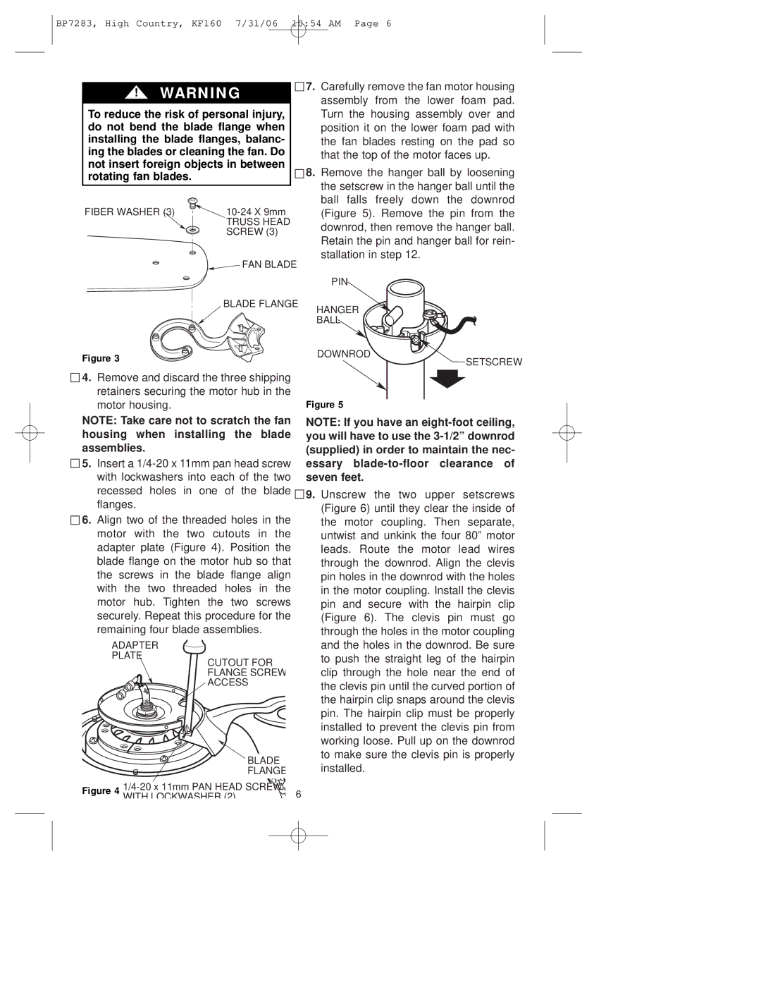 Emerson KF160OI01 owner manual Fiber Washer, Truss Head, Screw, PIN Blade Flange Hanger Ball Downrod, With Lockwasher 