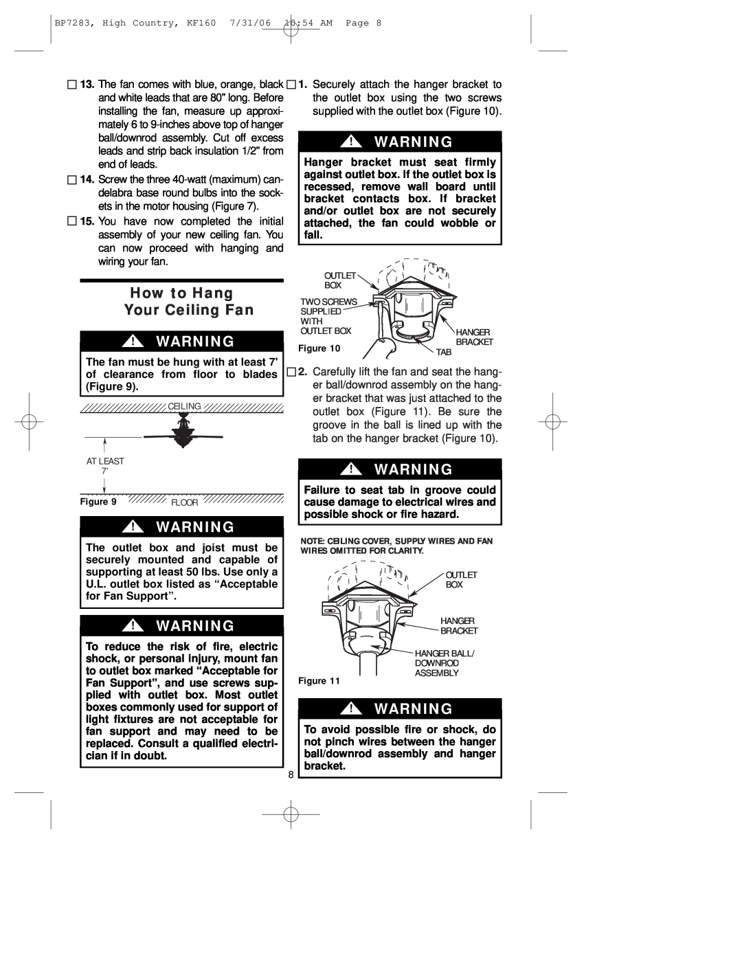 Emerson KF160OI01 owner manual How to Hang Your Ceiling Fan 