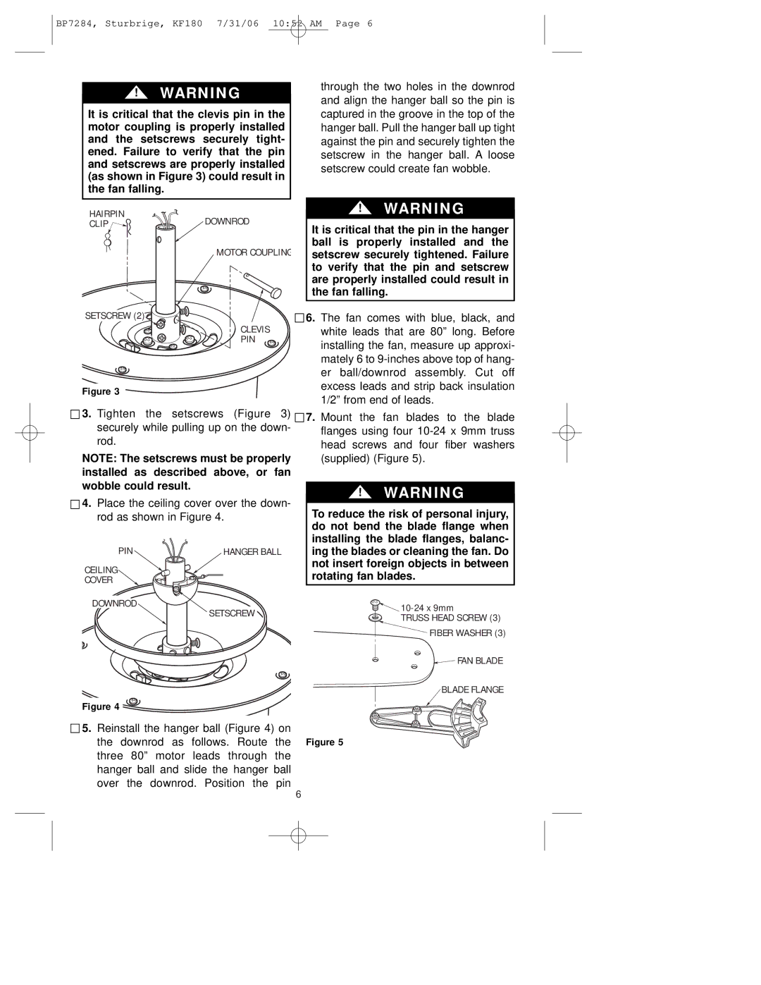 Emerson KF180 owner manual Reinstall the hanger ball on 