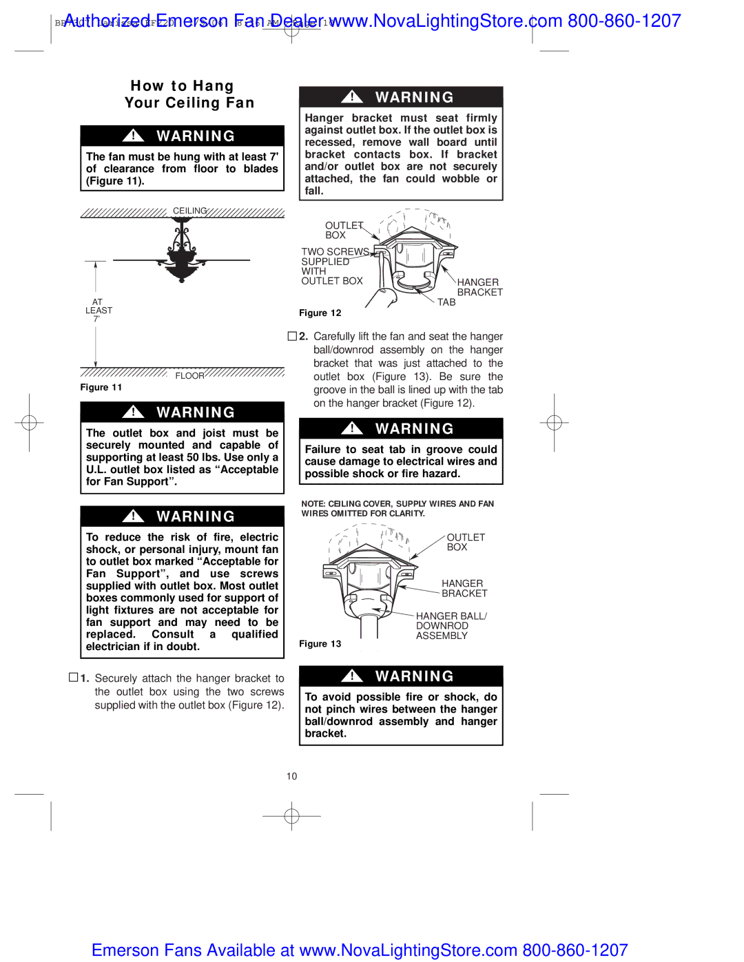 Emerson kf220tzg00 owner manual How to Hang Your Ceiling Fan, Tab 